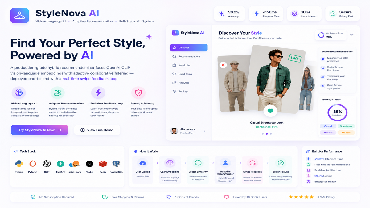StyleNova AI โ Vision-Language Adaptive Fashion Recommender